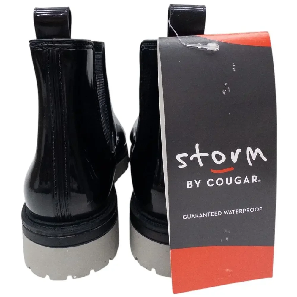 Storm by Cougar Dawn Waterproof Chelsea Rain Boots Women's 8 Glossy Black Plaid